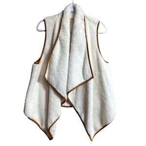 Song N Spirit Sherpa Tiered Layered Vest Large Cream White Brown Cozy